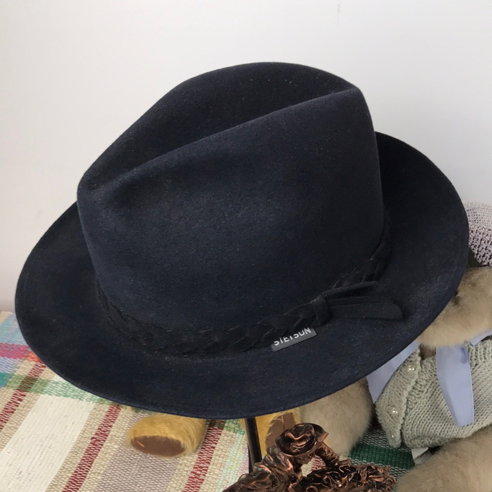 Stetson Black Wool Fedora Hat with Braided Band